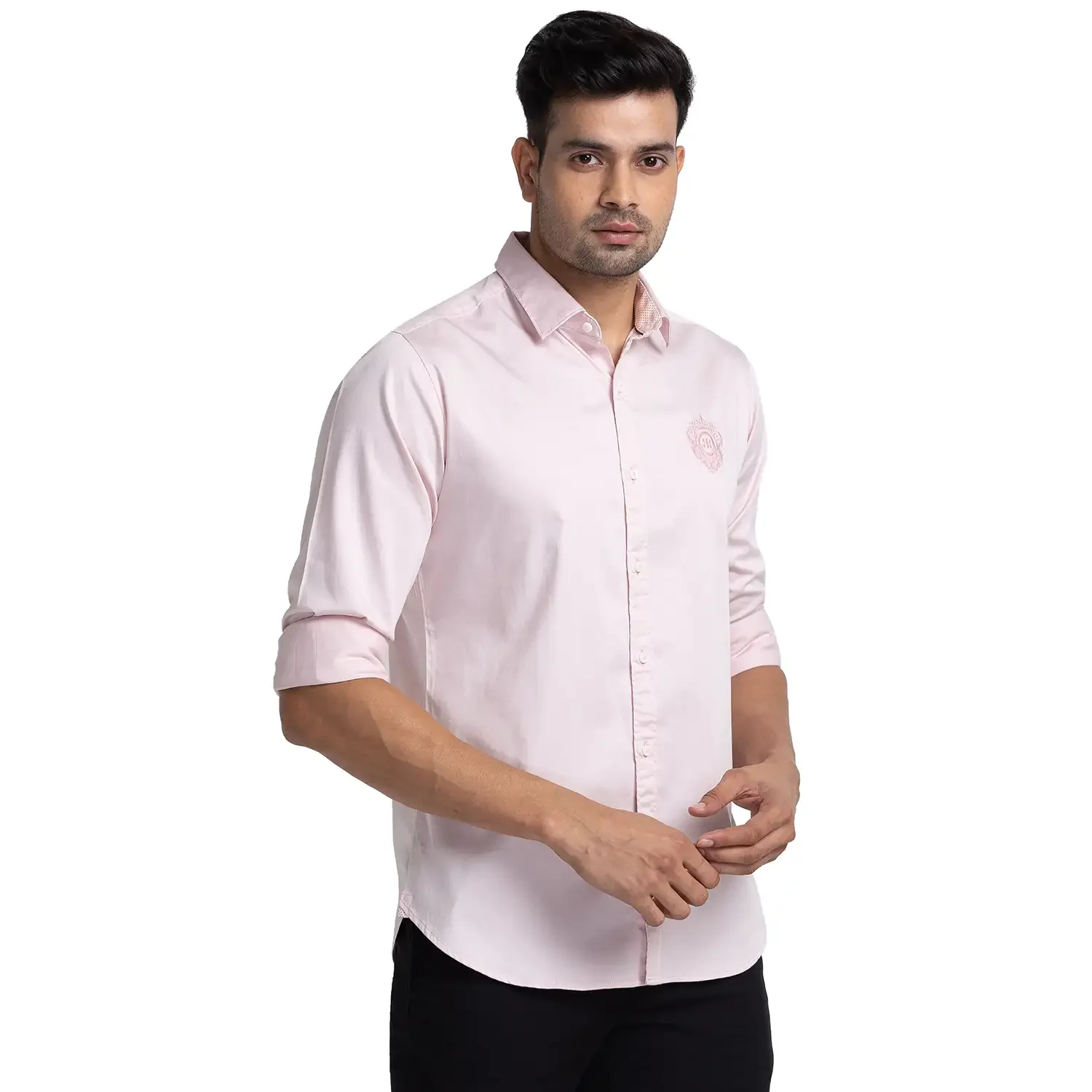 Raymond Men Pink Solid Slim Fit Cotton Blend Casual Shirt - Image 2