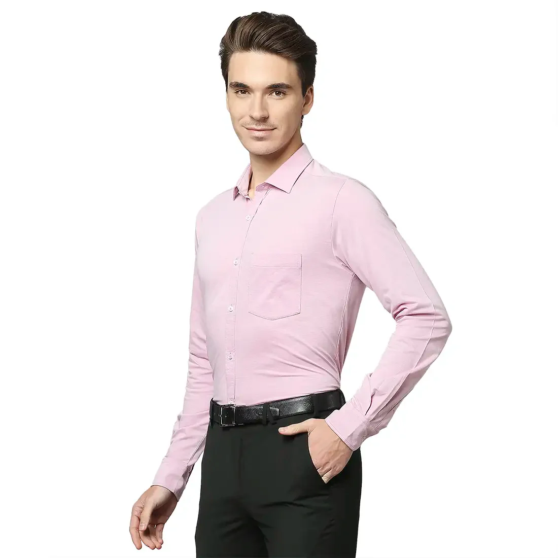 Park Avenue Men Pink Solid Slim Fit Cotton Blend Formal Shirt - Image 3