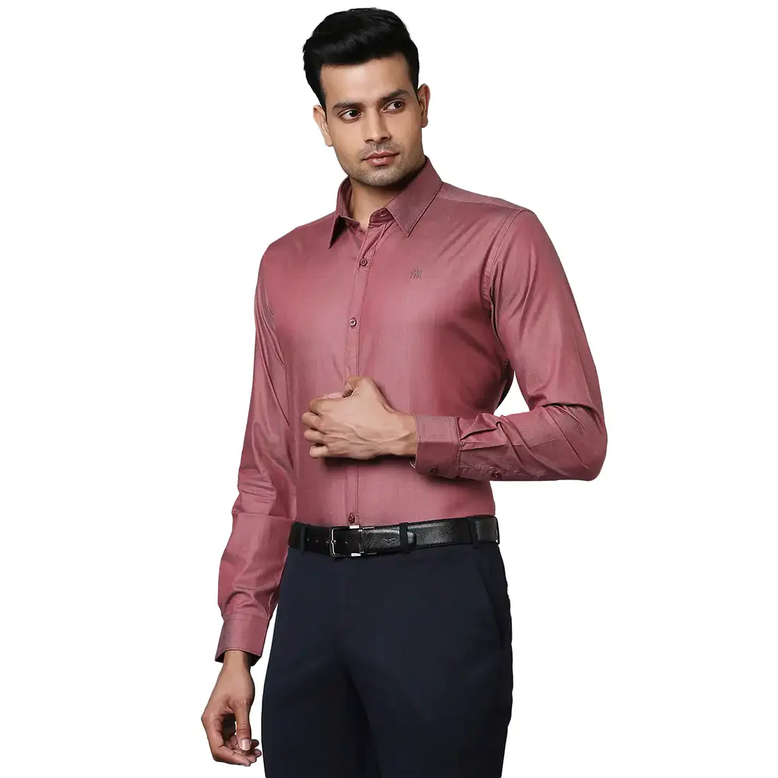Men Red Slim Fit Solid Cotton Blend Shirts - Image 3
