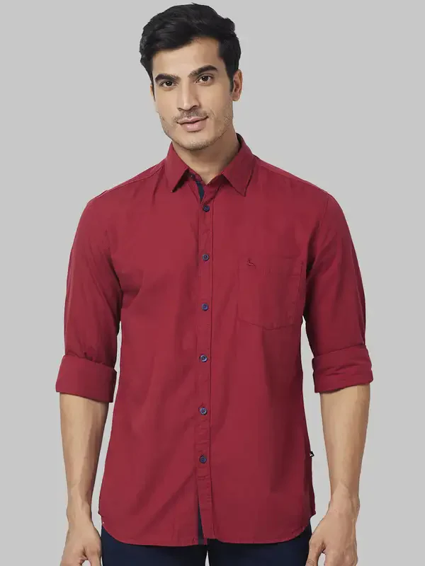 Men Red Slim Fit Solid Cotton Full Sleeve Shirts