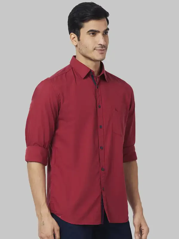 Men Red Slim Fit Solid Cotton Full Sleeve Shirts - Image 2
