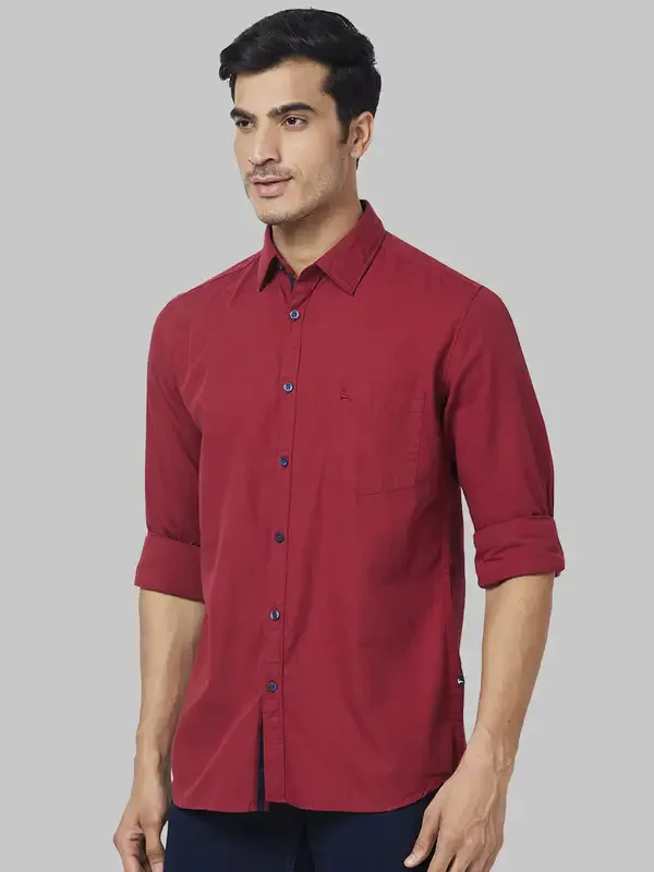 Men Red Slim Fit Solid Cotton Full Sleeve Shirts - Image 3