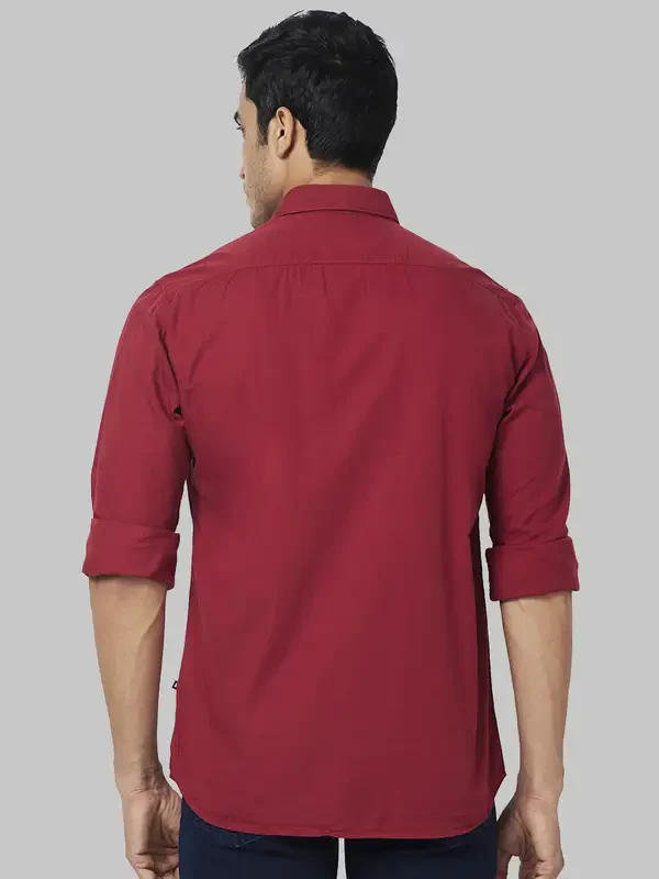 Men Red Slim Fit Solid Cotton Full Sleeve Shirts - Image 4