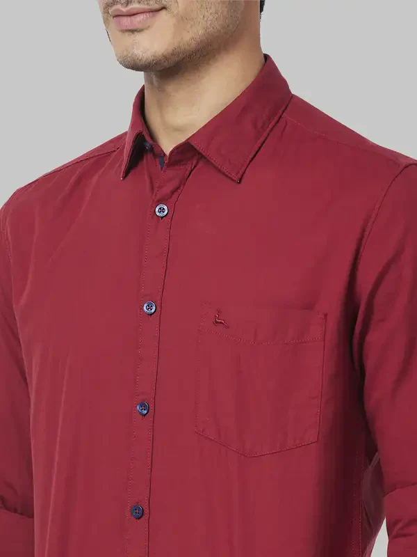 Men Red Slim Fit Solid Cotton Full Sleeve Shirts - Image 6