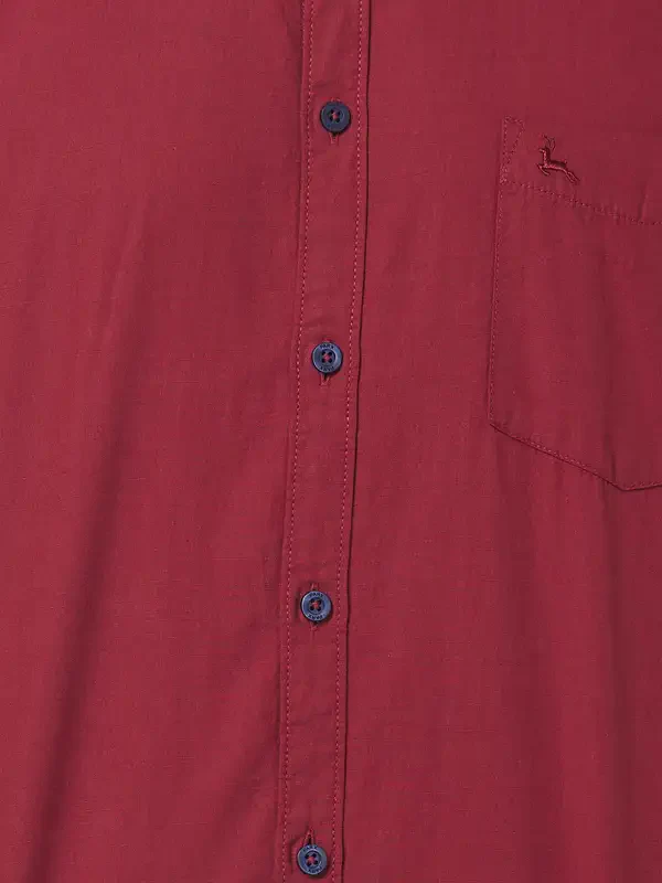 Men Red Slim Fit Solid Cotton Full Sleeve Shirts - Image 7