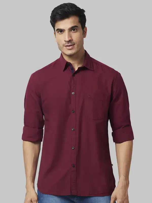 Men Red Slim Fit Solid Cotton Full Sleeve Shirts