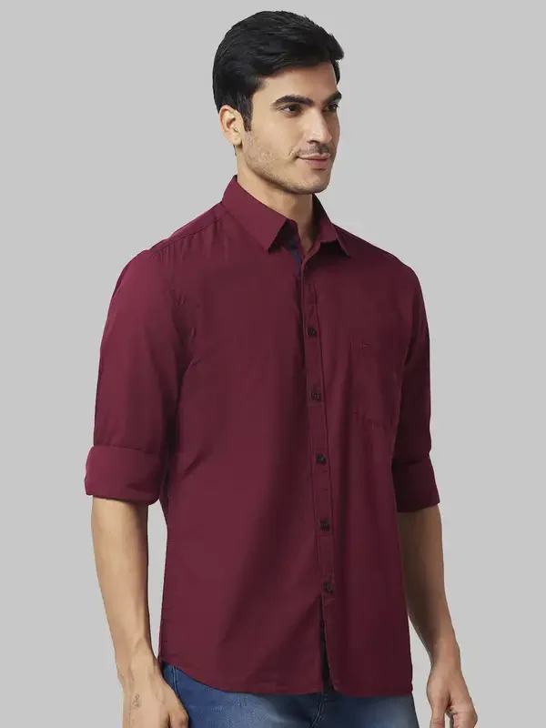 Men Red Slim Fit Solid Cotton Full Sleeve Shirts - Image 2