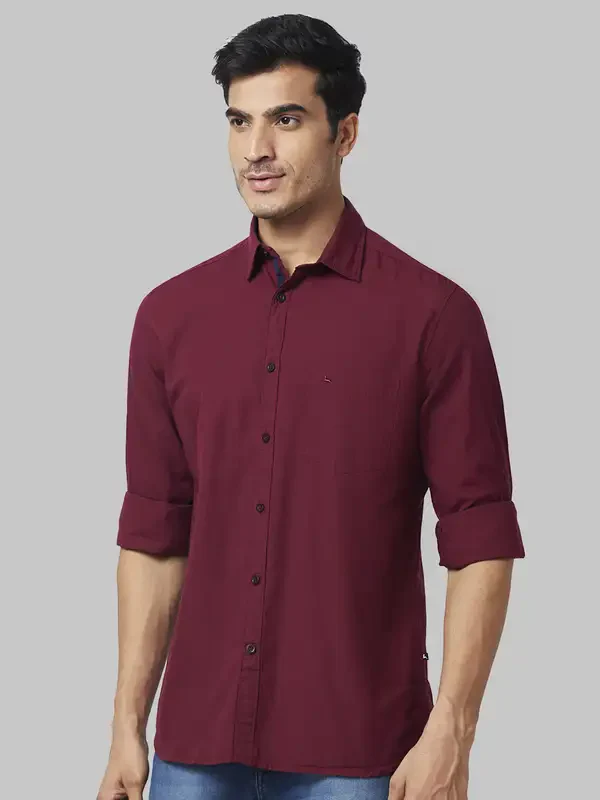 Men Red Slim Fit Solid Cotton Full Sleeve Shirts - Image 3