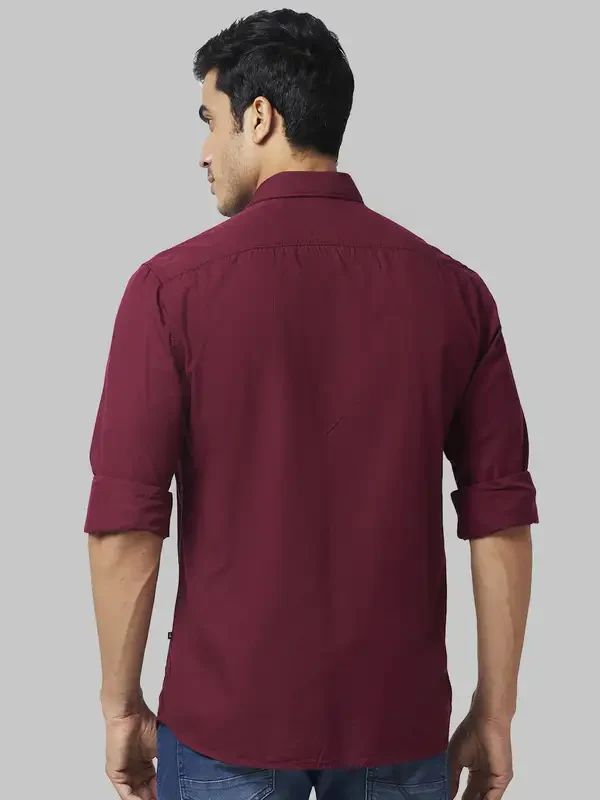 Men Red Slim Fit Solid Cotton Full Sleeve Shirts - Image 4