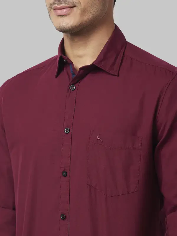 Men Red Slim Fit Solid Cotton Full Sleeve Shirts - Image 6