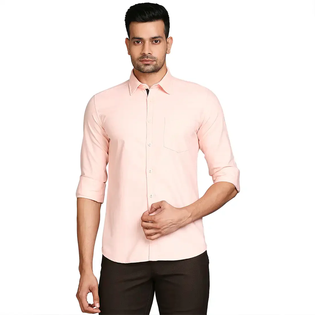 Men Red Slim Fit Solid Cotton Full Sleeve Shirts
