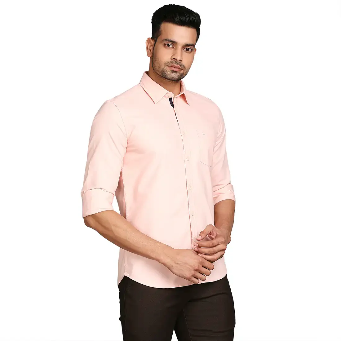 Men Red Slim Fit Solid Cotton Full Sleeve Shirts - Image 2