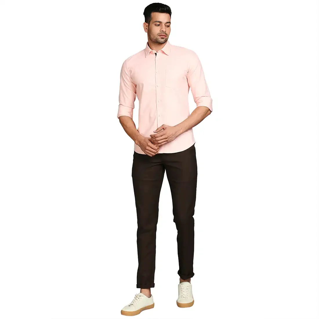 Men Red Slim Fit Solid Cotton Full Sleeve Shirts - Image 5