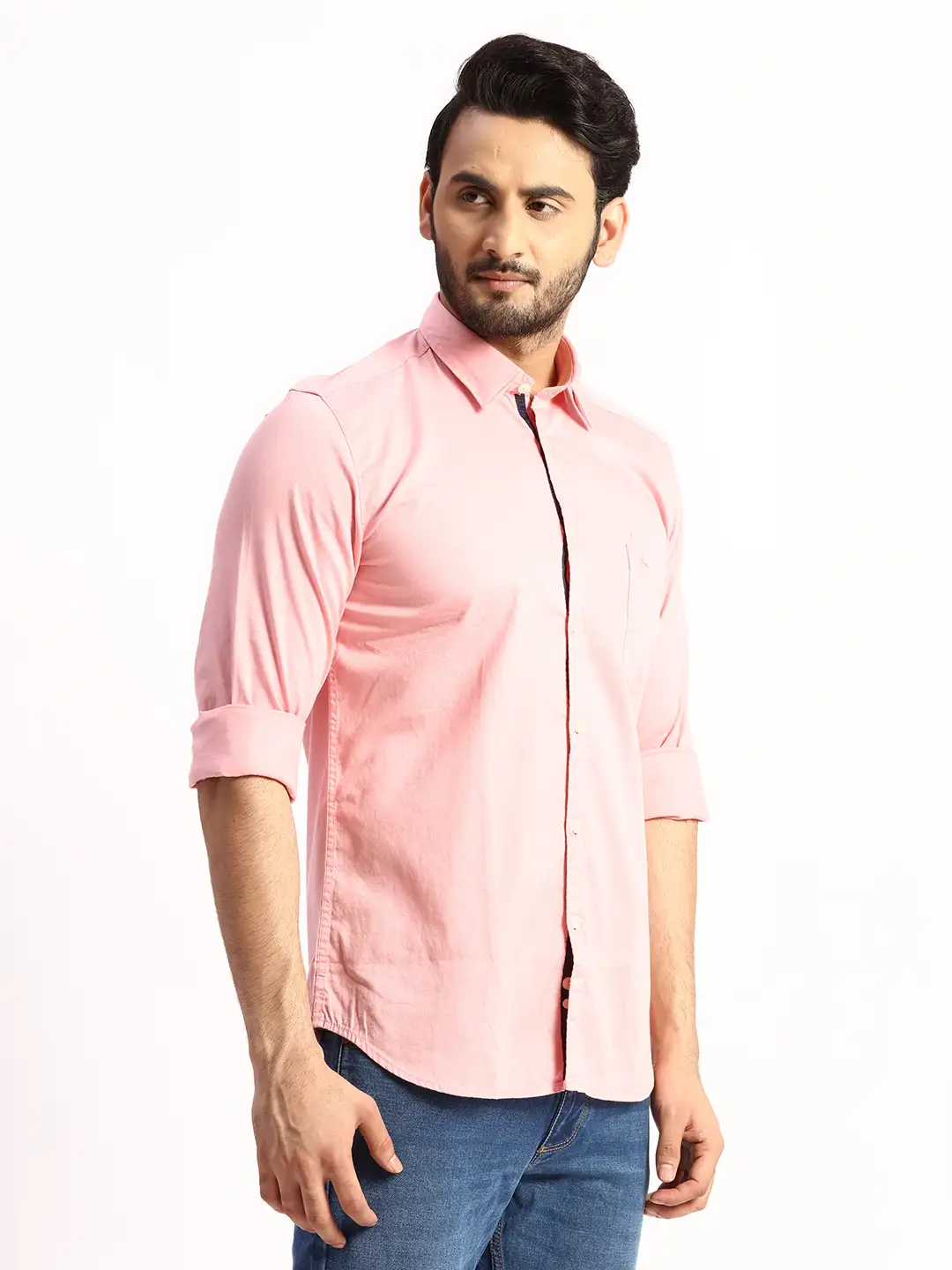 Parx Men Pink Solid Slim Fit Cotton Casual Shirt - Image 2