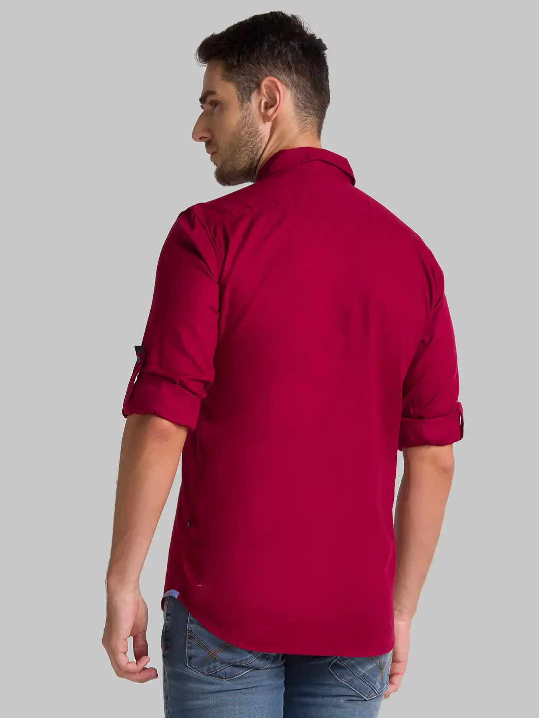 Men Red Slim Fit Solid Cotton Full Sleeve Shirts - Image 4