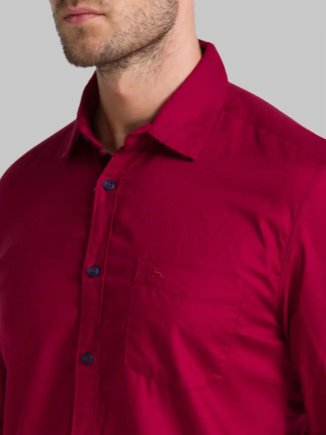 Men Red Slim Fit Solid Cotton Full Sleeve Shirts - Image 5