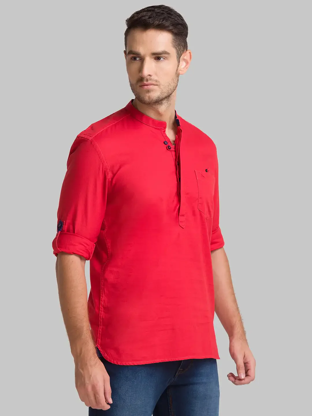 Men Red Slim Fit Solid Cotton Full Sleeve Shirts - Image 2