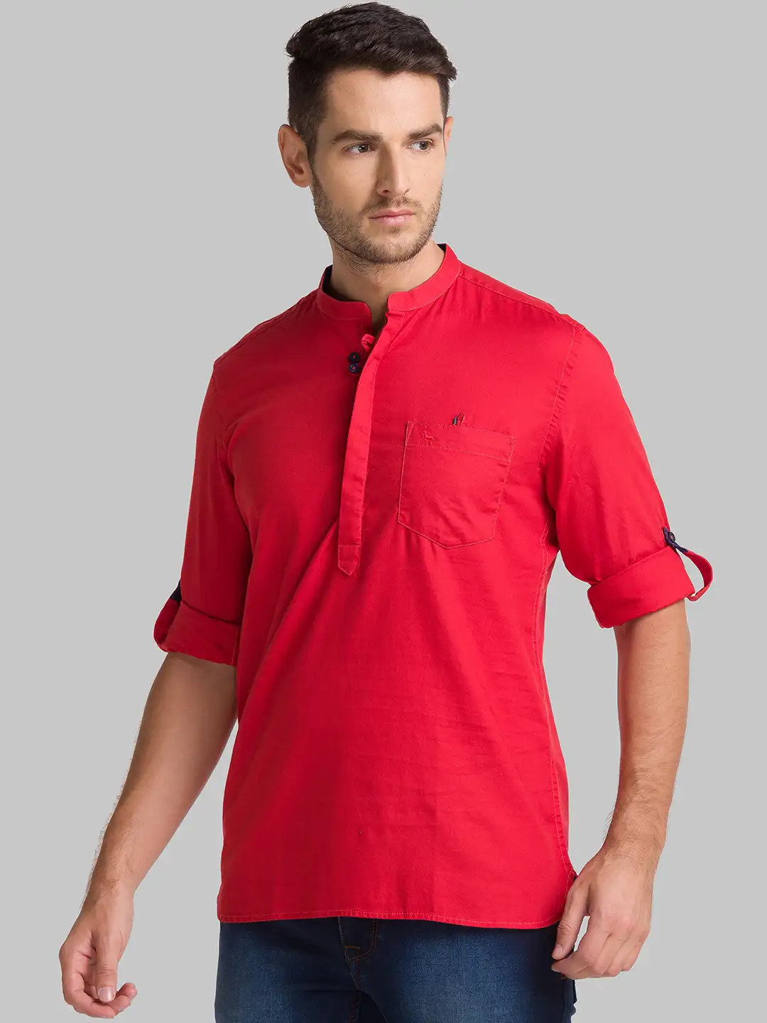 Men Red Slim Fit Solid Cotton Full Sleeve Shirts - Image 3