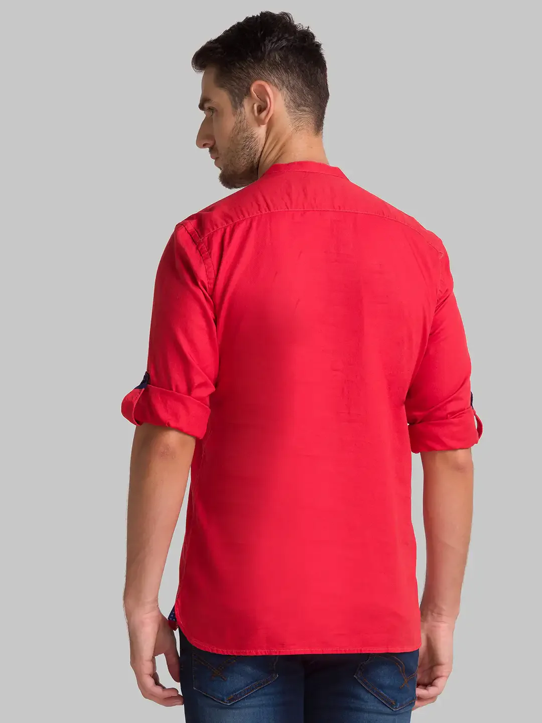 Men Red Slim Fit Solid Cotton Full Sleeve Shirts - Image 4