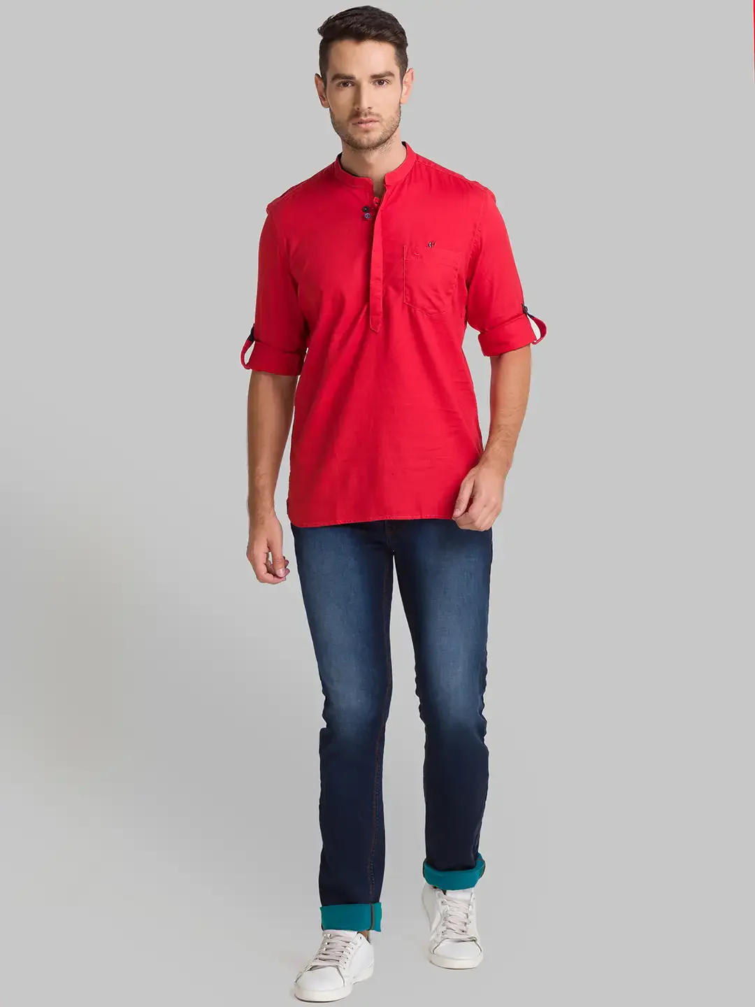 Men Red Slim Fit Solid Cotton Full Sleeve Shirts - Image 5
