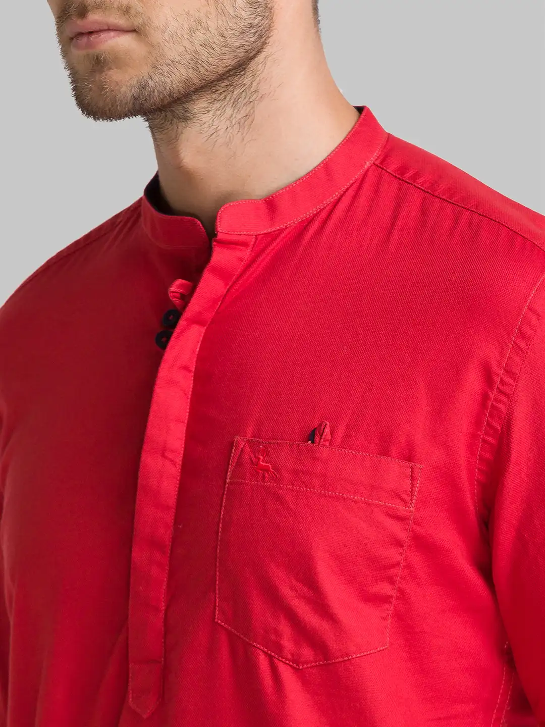 Men Red Slim Fit Solid Cotton Full Sleeve Shirts - Image 6