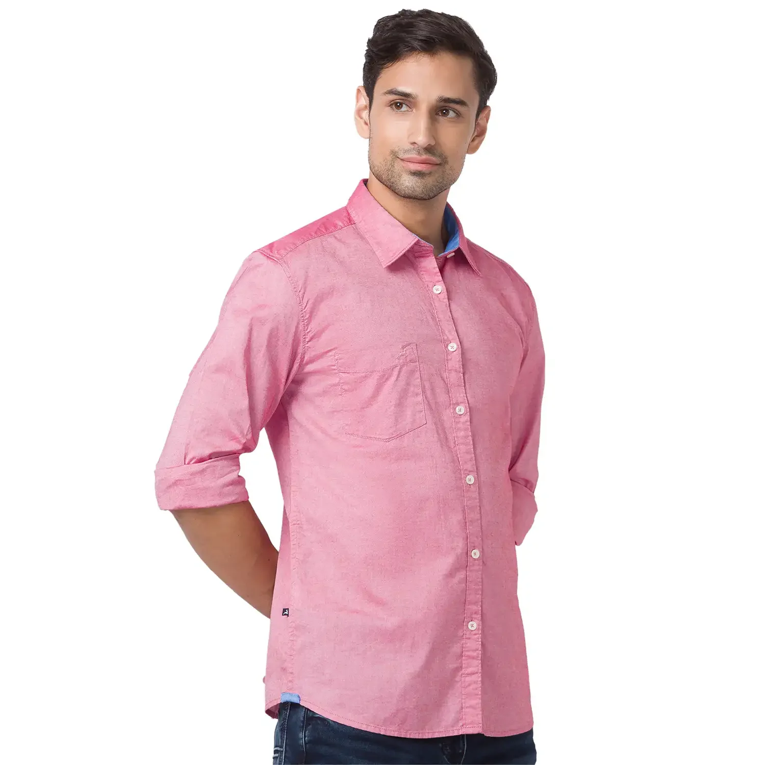 Men Red Slim Fit Solid Cotton Full Sleeve Shirts - Image 2