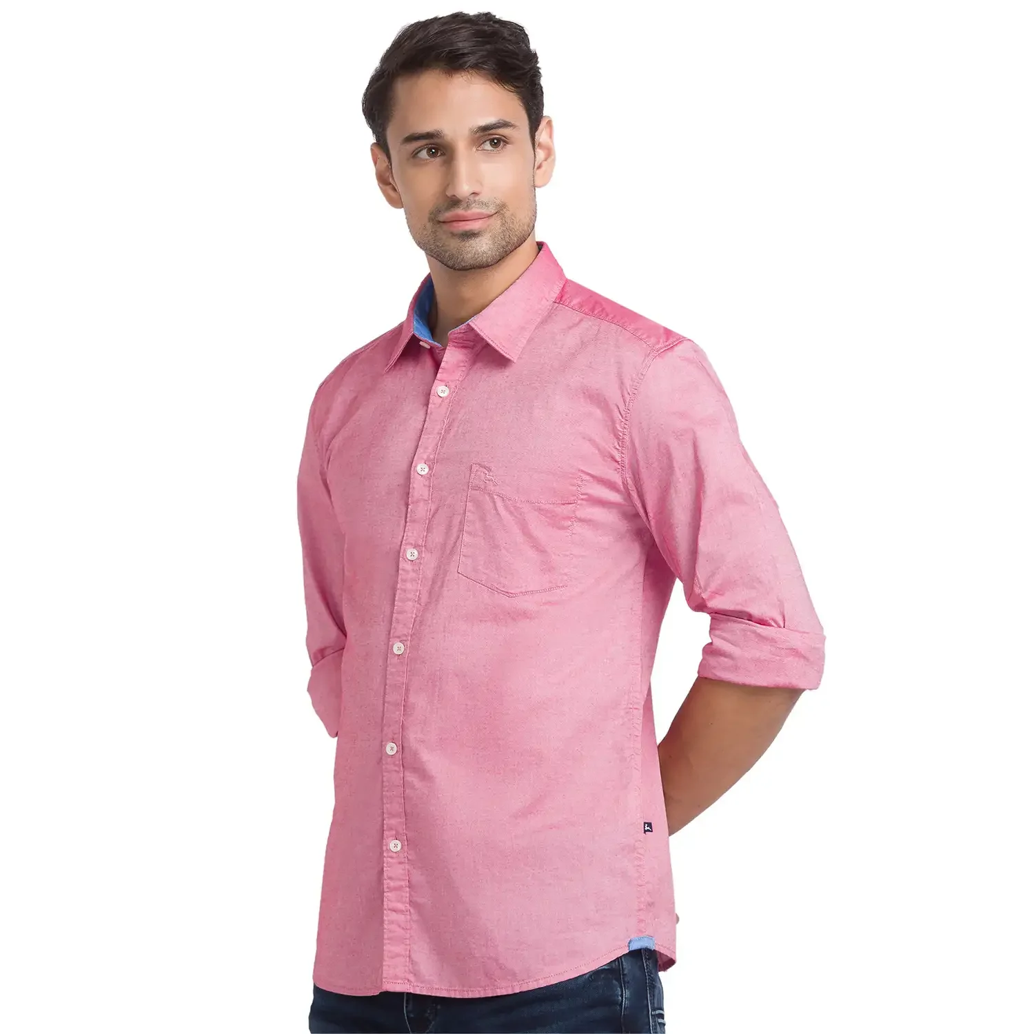 Men Red Slim Fit Solid Cotton Full Sleeve Shirts - Image 3