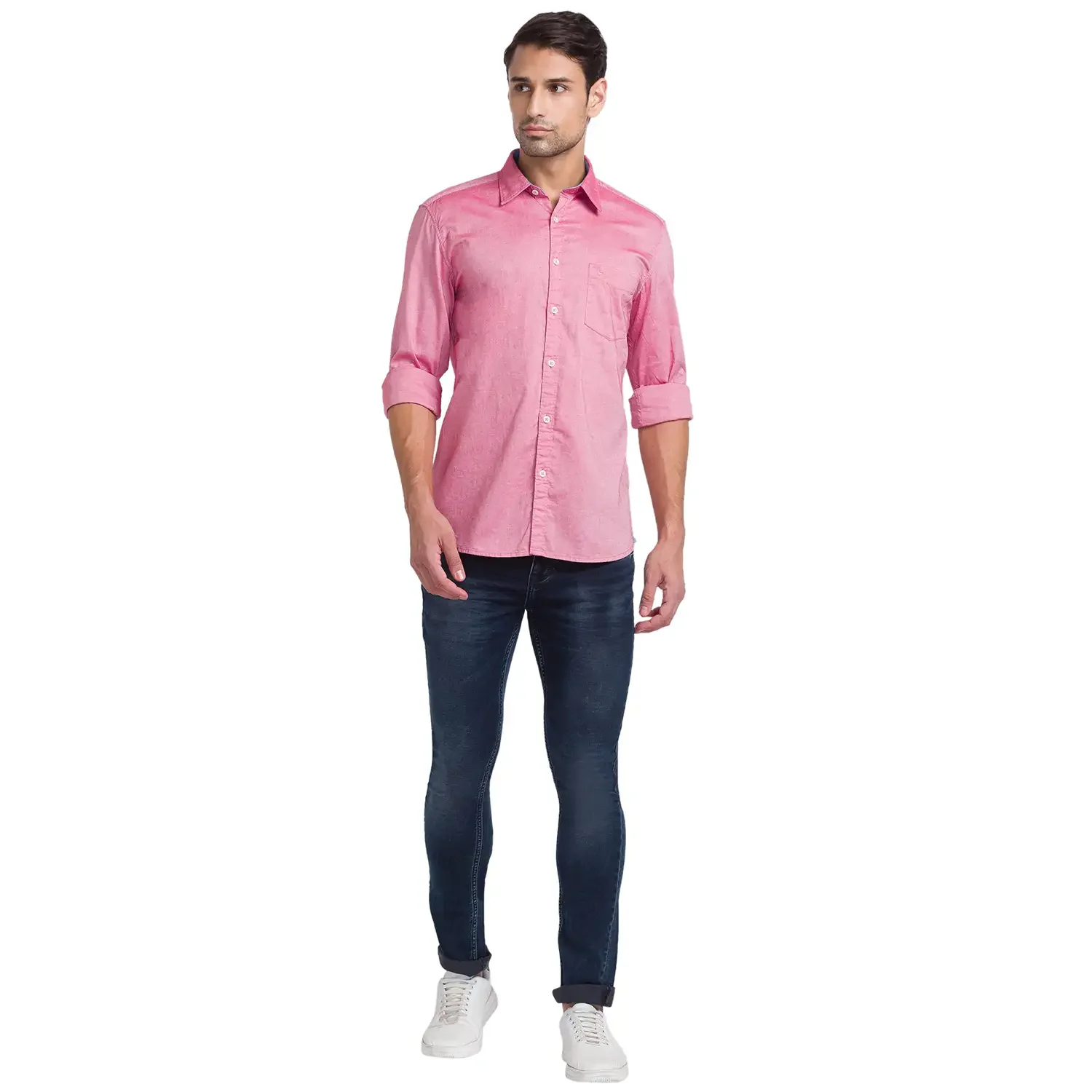 Men Red Slim Fit Solid Cotton Full Sleeve Shirts - Image 5