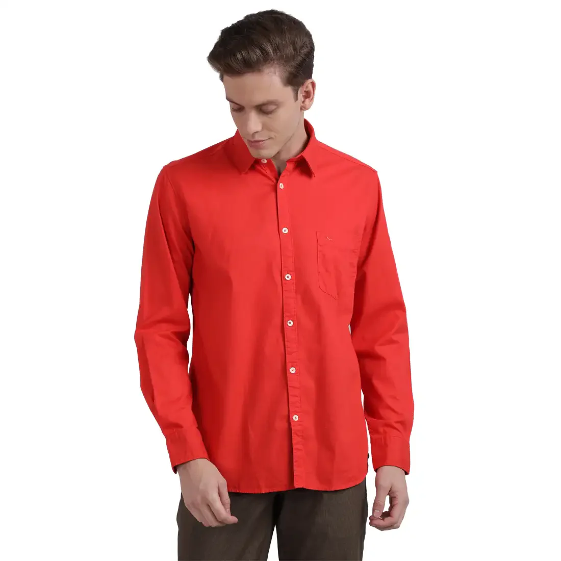 Men Red Slim Fit Solid Cotton Full Sleeve Shirts