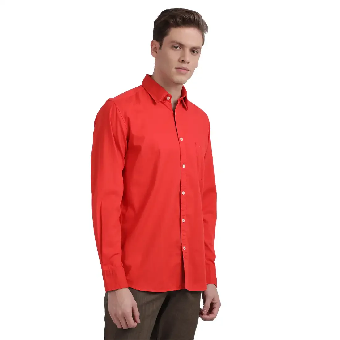 Men Red Slim Fit Solid Cotton Full Sleeve Shirts - Image 2