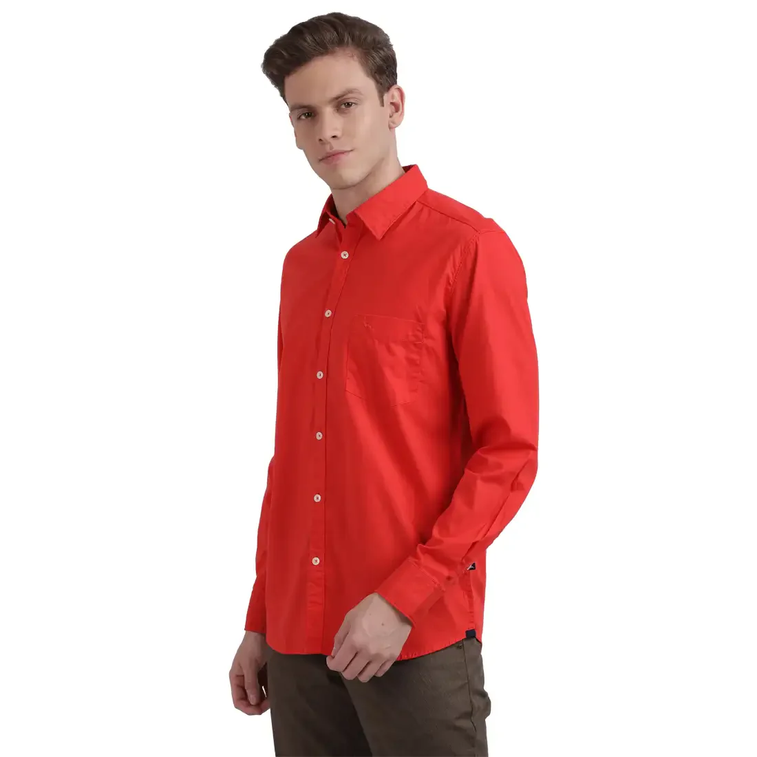 Men Red Slim Fit Solid Cotton Full Sleeve Shirts - Image 3