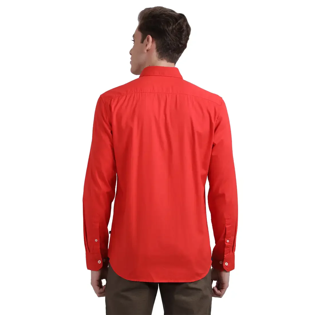 Men Red Slim Fit Solid Cotton Full Sleeve Shirts - Image 4