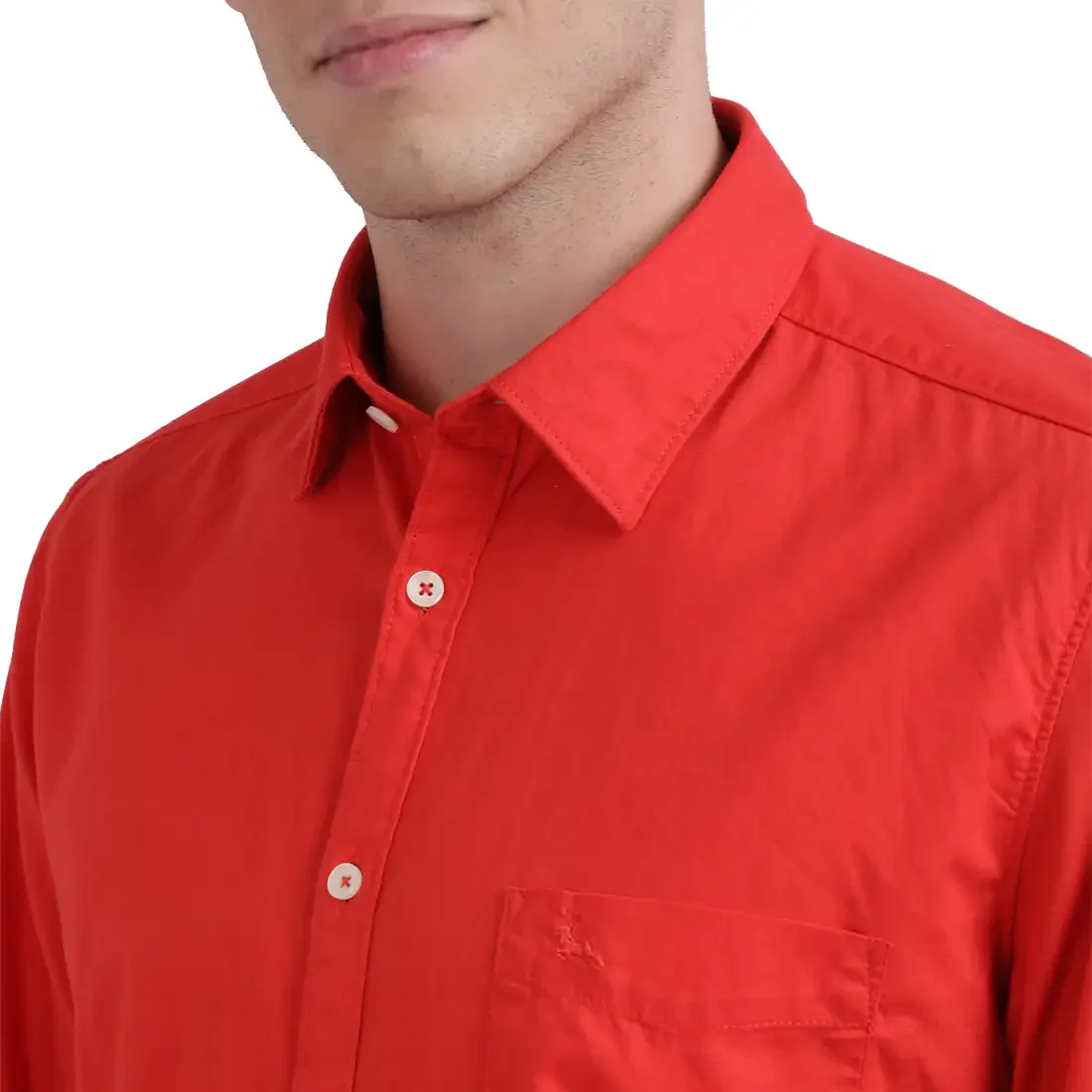 Men Red Slim Fit Solid Cotton Full Sleeve Shirts - Image 6