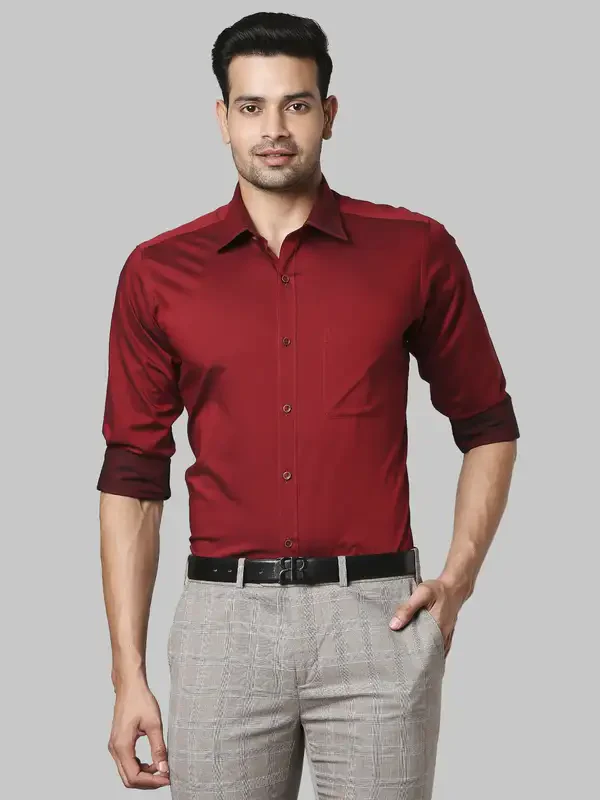 Men Red Slim Fit Solid Cotton Full Sleeve Shirts