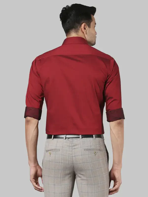 Men Red Slim Fit Solid Cotton Full Sleeve Shirts - Image 4
