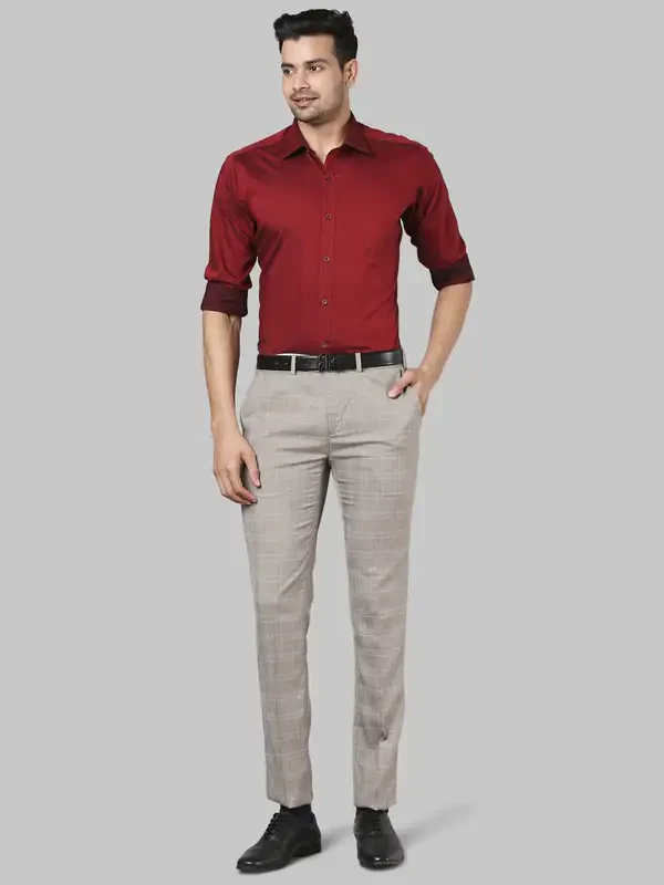 Men Red Slim Fit Solid Cotton Full Sleeve Shirts - Image 5