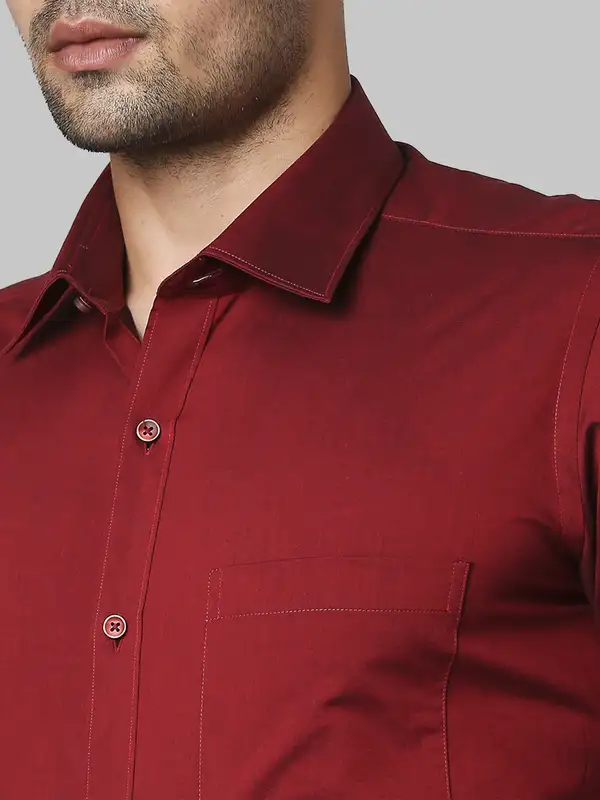 Men Red Slim Fit Solid Cotton Full Sleeve Shirts - Image 6