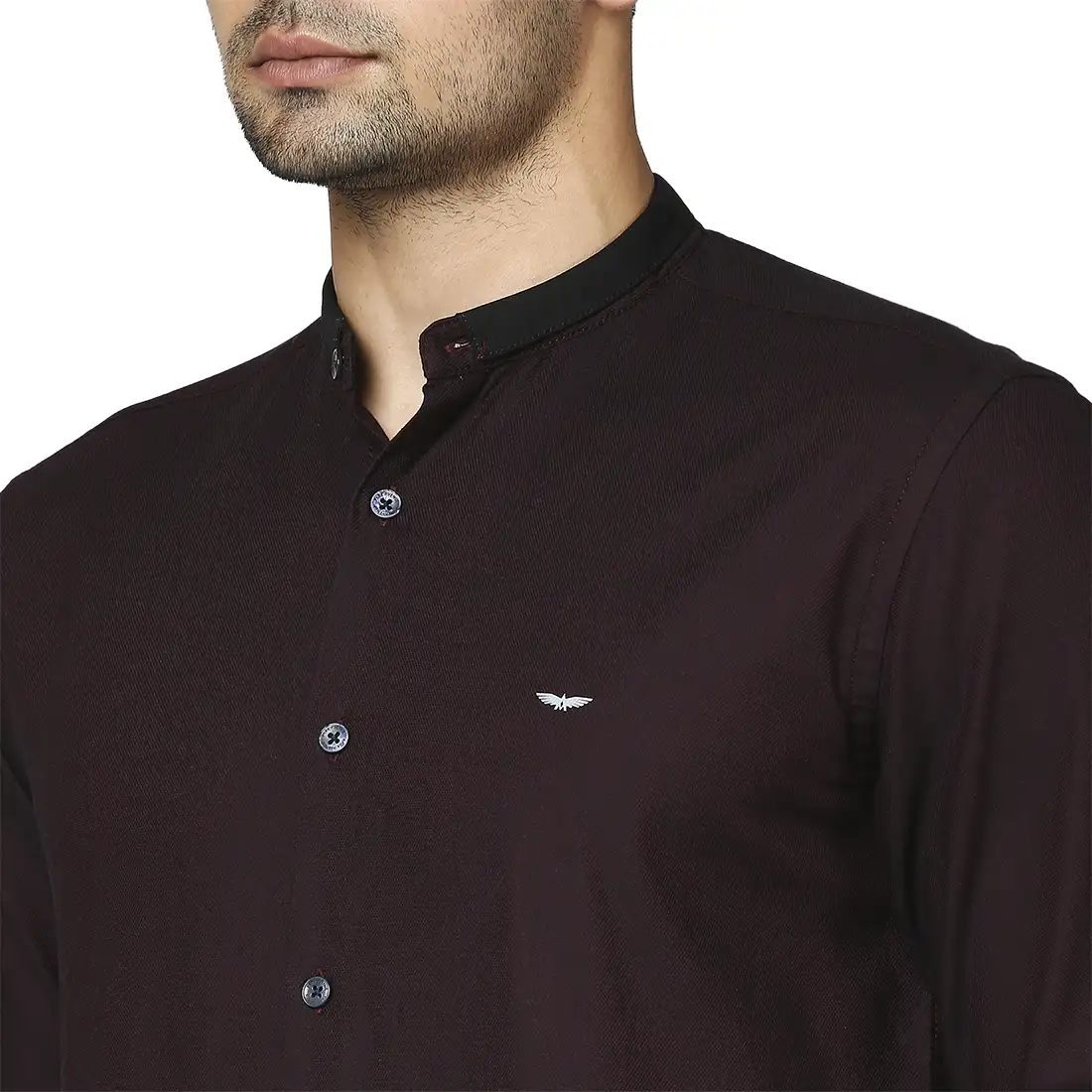 Men Red Slim Fit Solid Cotton Mandarin Collar Shirts - Image 6