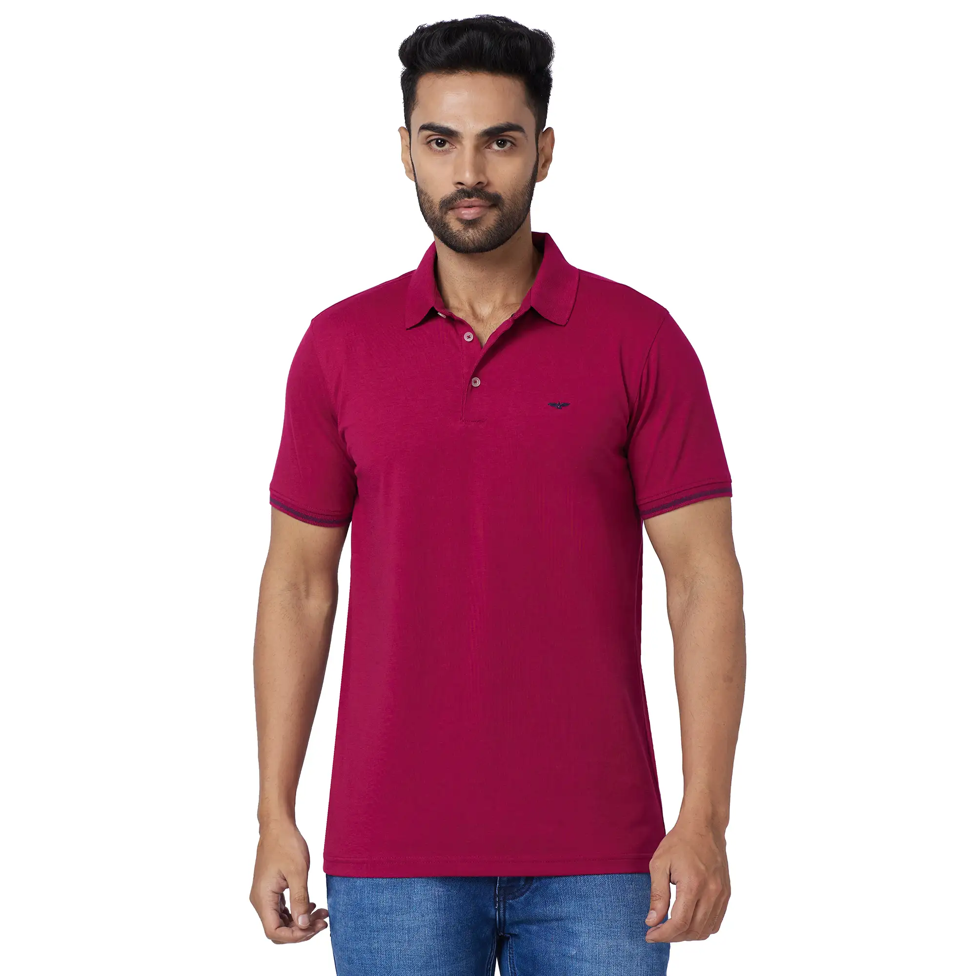 Park Avenue Men Red Solid Slim Fit Cotton Blend T-Shirt