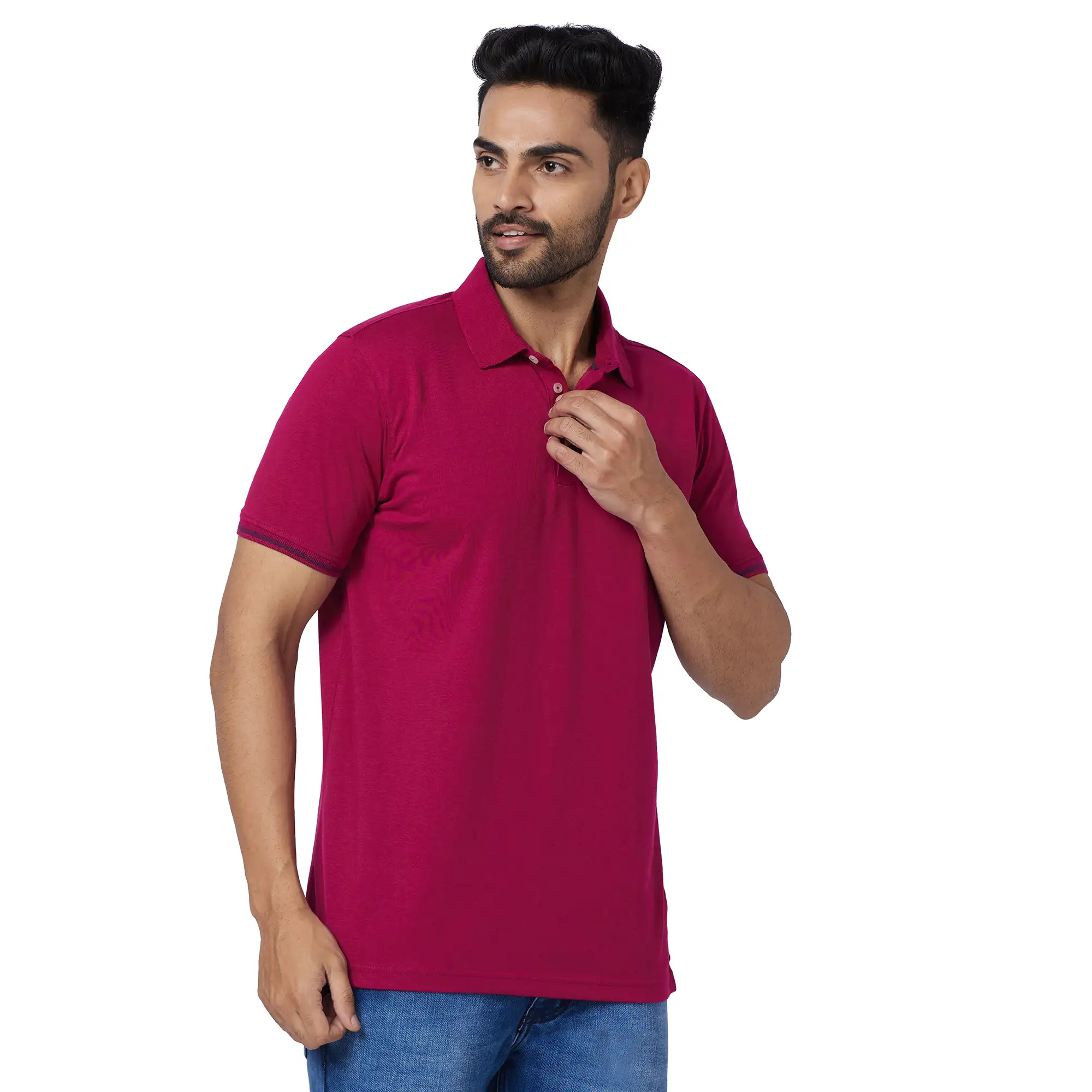 Park Avenue Men Red Solid Slim Fit Cotton Blend T-Shirt - Image 2