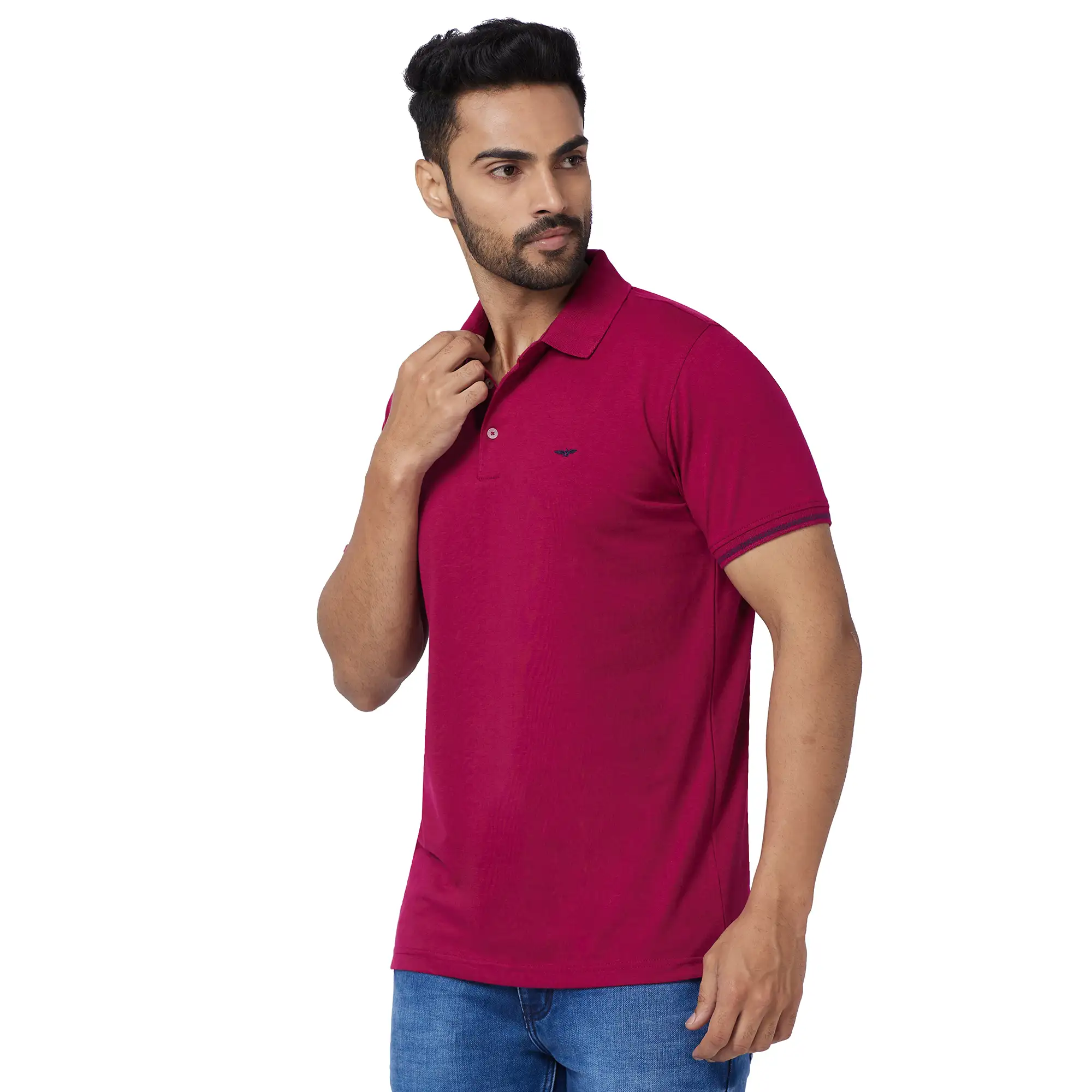 Park Avenue Men Red Solid Slim Fit Cotton Blend T-Shirt - Image 3