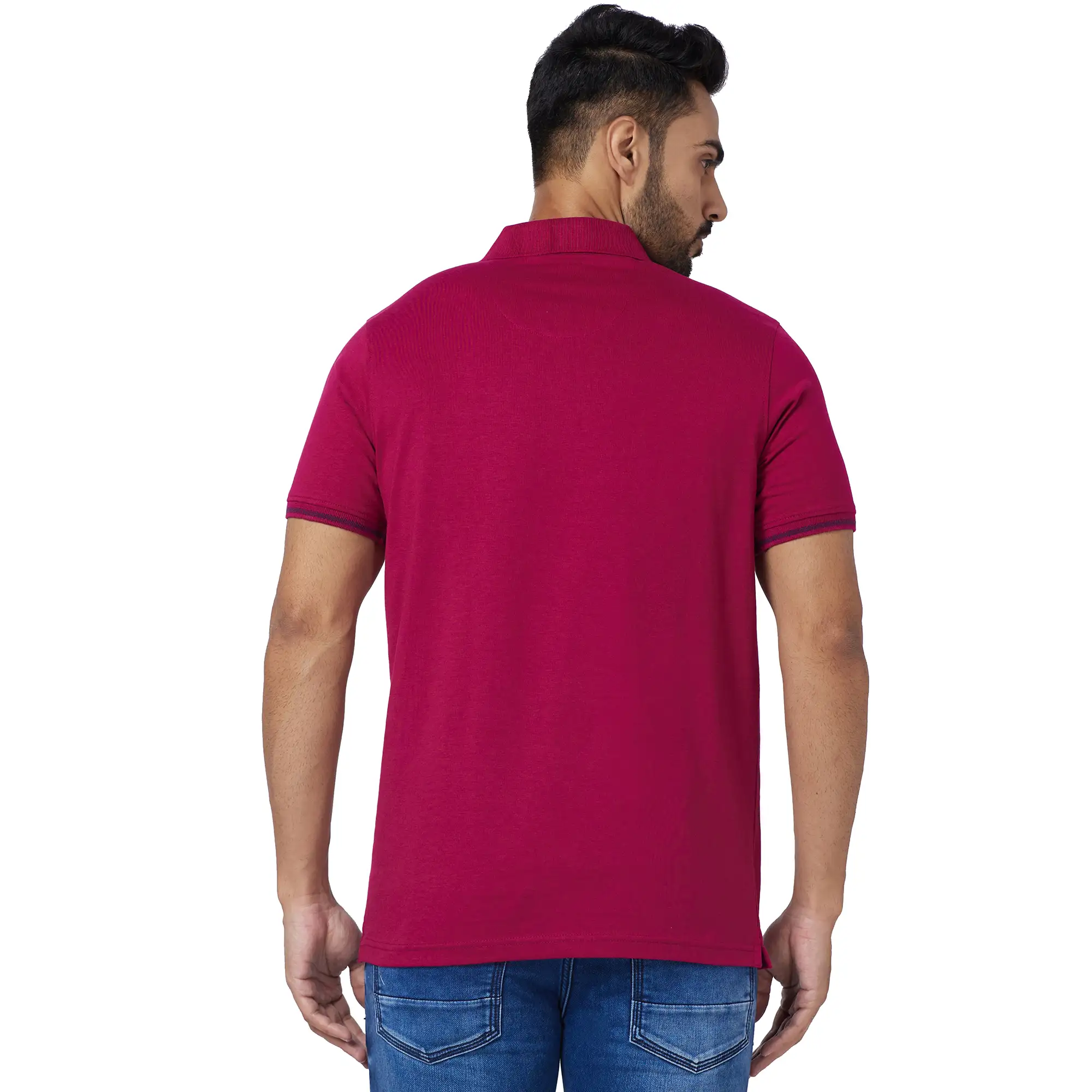 Park Avenue Men Red Solid Slim Fit Cotton Blend T-Shirt - Image 4