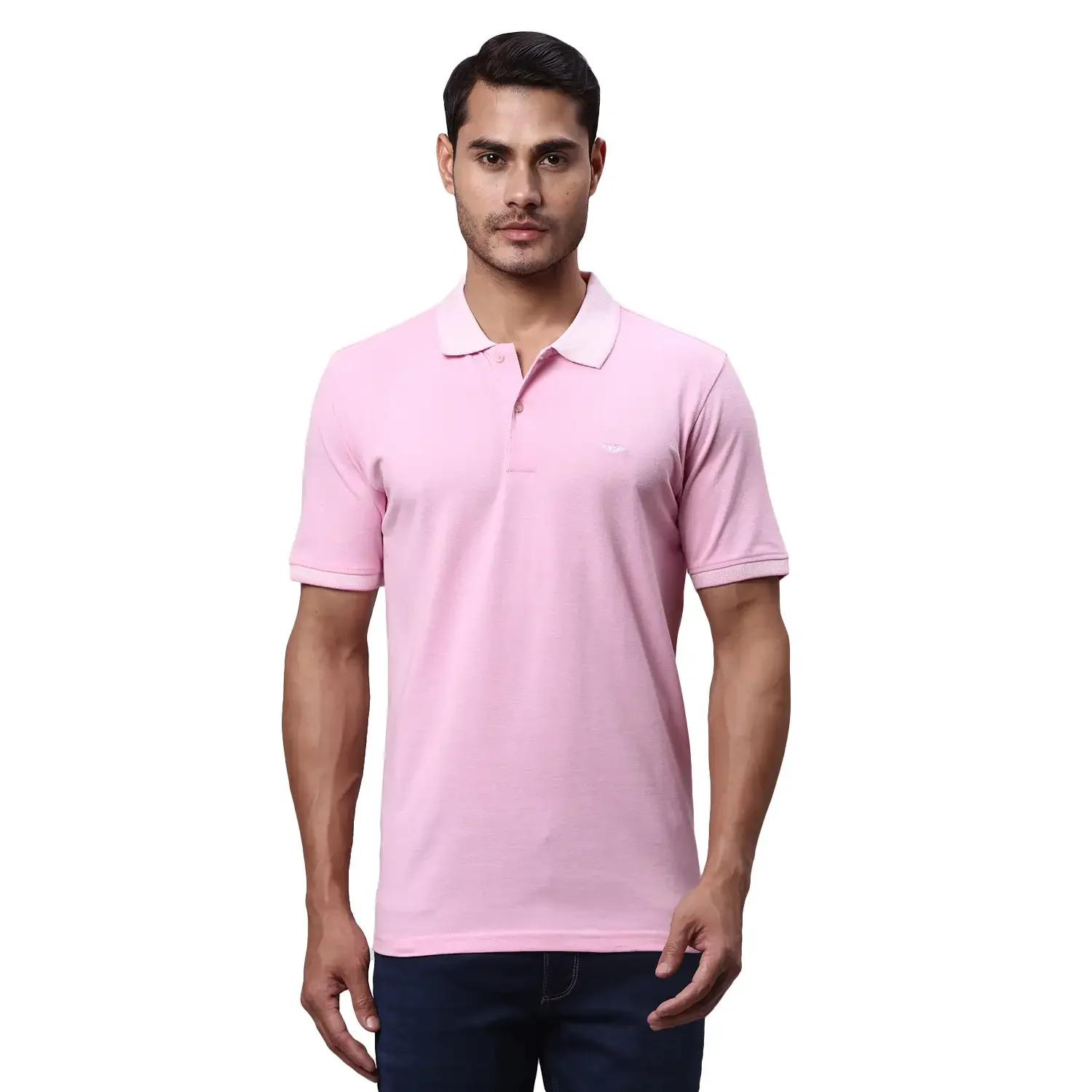 Men Red Slim Fit Solid Cotton Polyester Blend Round Neck Collar Polo T-Shirt