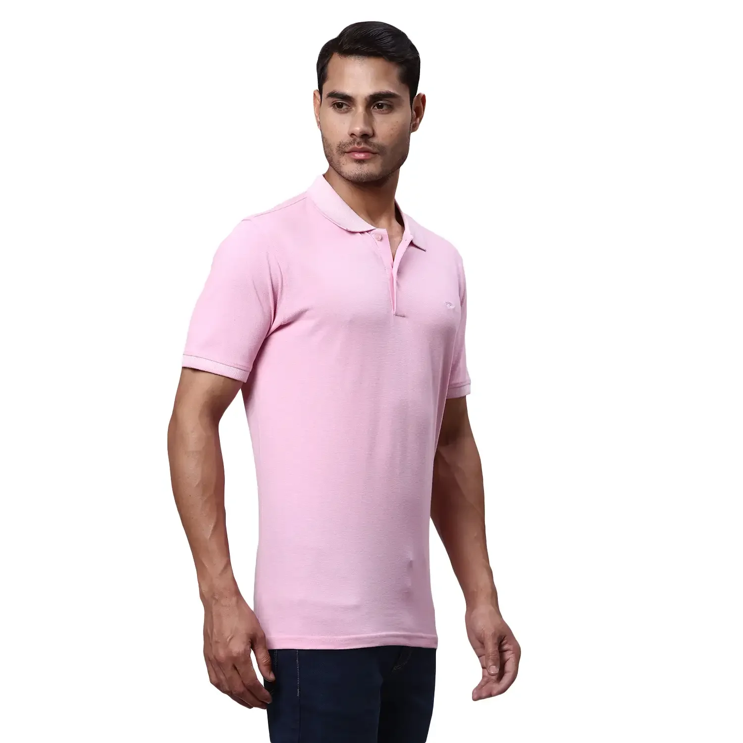 Men Red Slim Fit Solid Cotton Polyester Blend Round Neck Collar Polo T-Shirt - Image 2