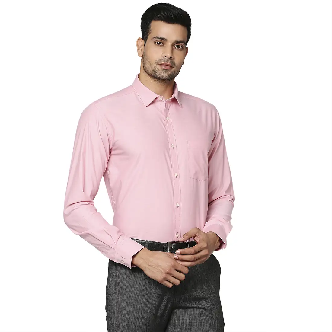 Men Red Slim Fit Solid Cotton Shirts - Image 2