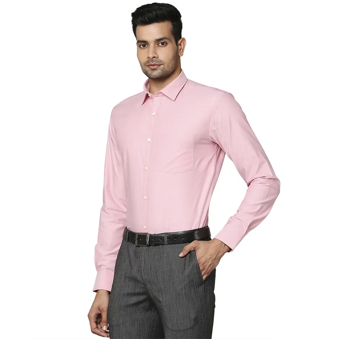 Men Red Slim Fit Solid Cotton Shirts - Image 3