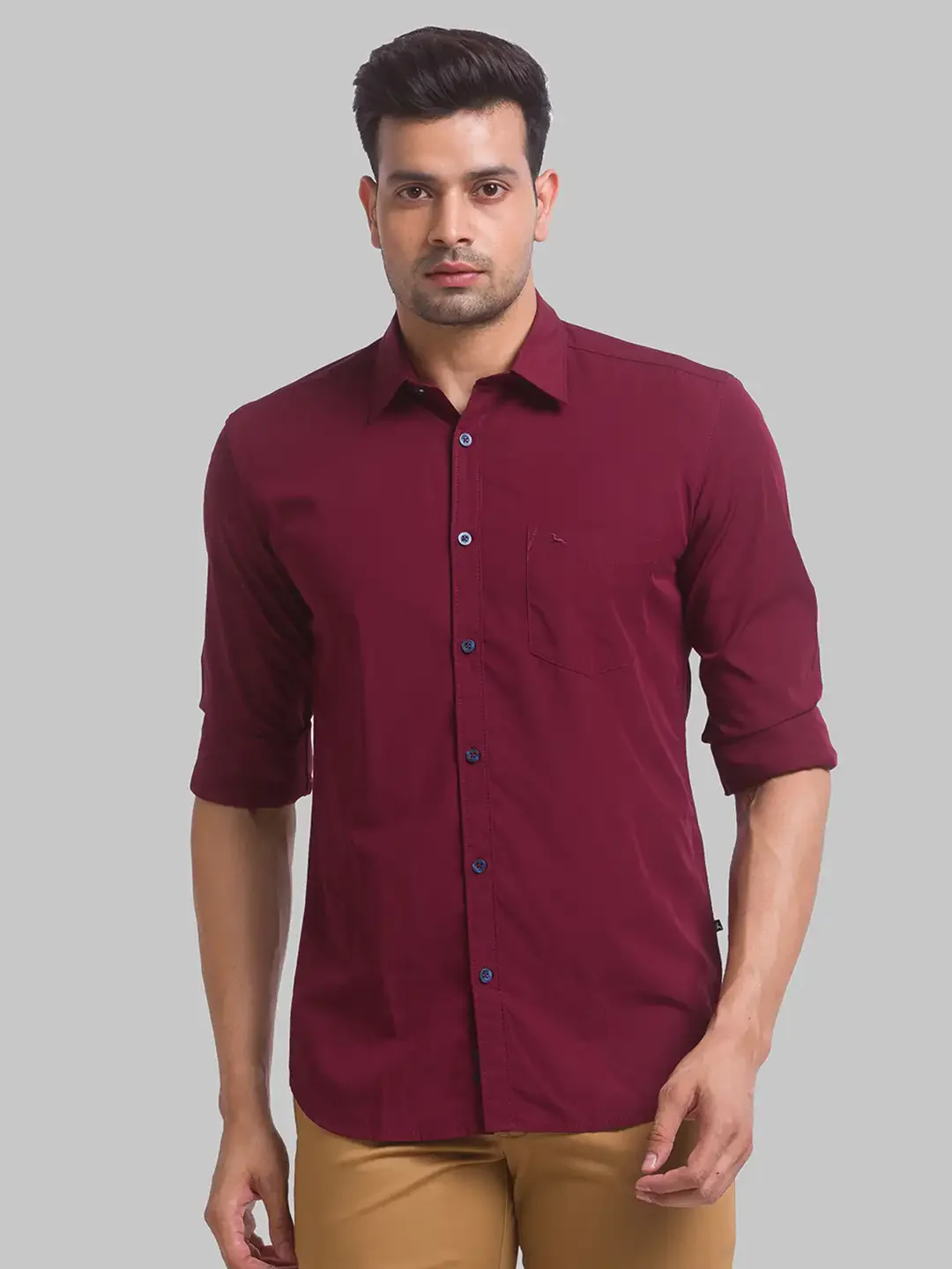 Men Red Slim Fit Solid Polyester Blend Full Sleeve Shirts