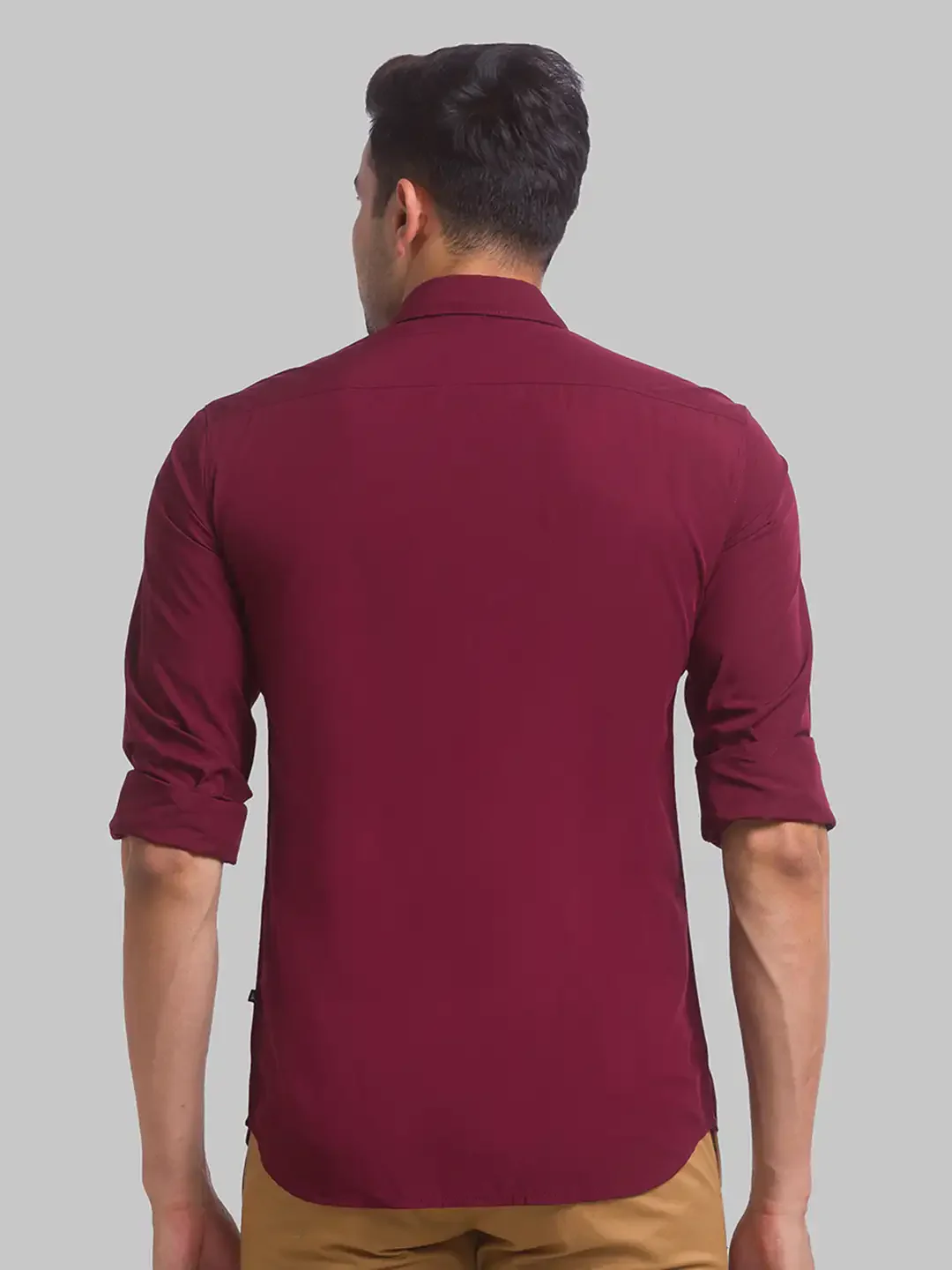 Men Red Slim Fit Solid Polyester Blend Full Sleeve Shirts - Image 4