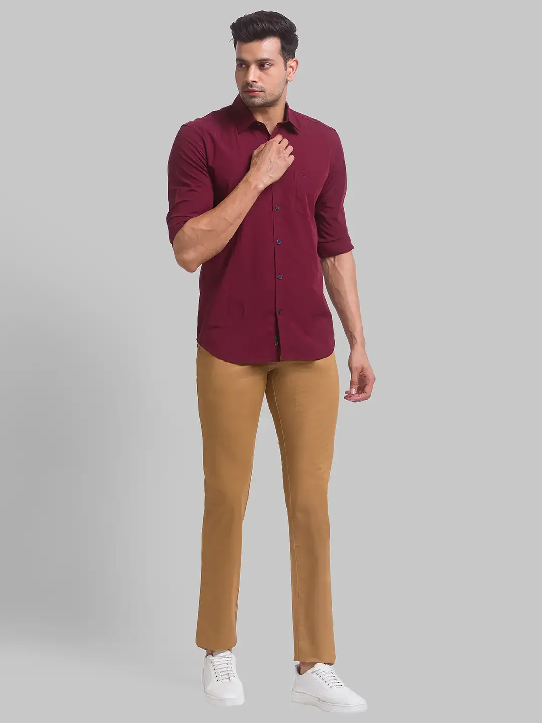 Men Red Slim Fit Solid Polyester Blend Full Sleeve Shirts - Image 5