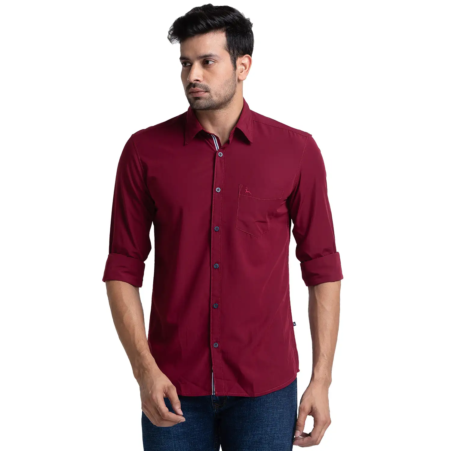 Men Red Slim Fit Solid Polyester Blend Full Sleeve Shirts